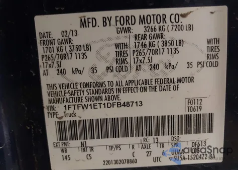 2013 Ford F-150 Xl from USA, damaged, VIN 1FTFW1ET1DFB48713
